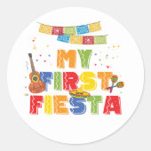 Fiesta First Birthday Party ballonjongen Ronde Sticker (Voorkant)