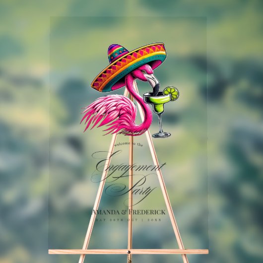 Fiesta Flamingo Sombrero Engagement Party Welkom Acryl Bord (Neutraal)