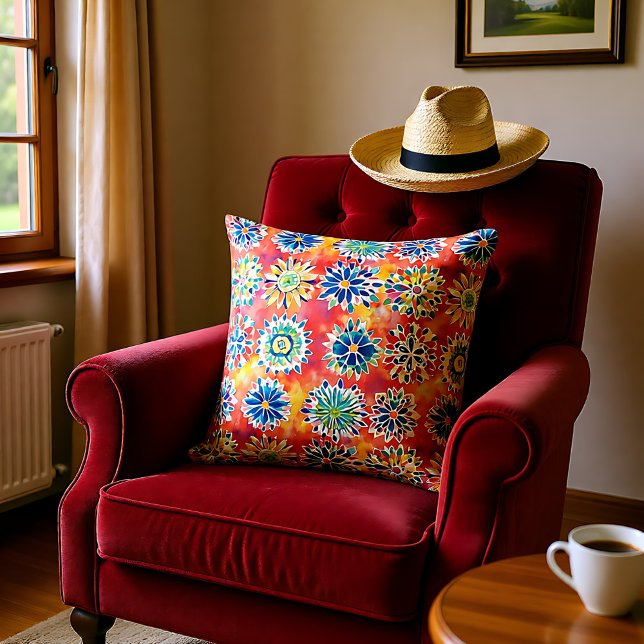 Fiesta Flora Mexicaanse kunst aquarel Kussen (Fiesta Flora Mexican art watercolor Throw Pillow)
