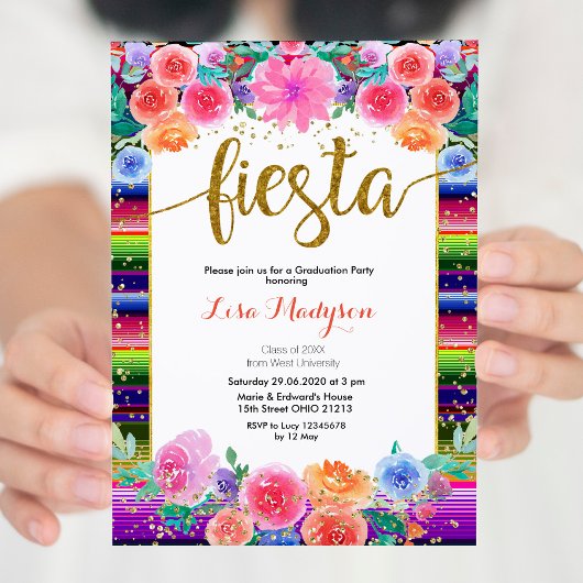 Fiesta Floral Afstuderen Invitation Party Mexicaan Kaart