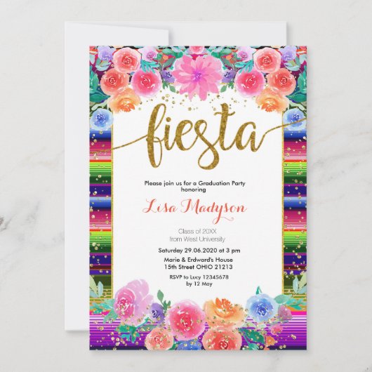 Fiesta Floral Afstuderen Invitation Party Mexicaan Kaart (Voorkant)