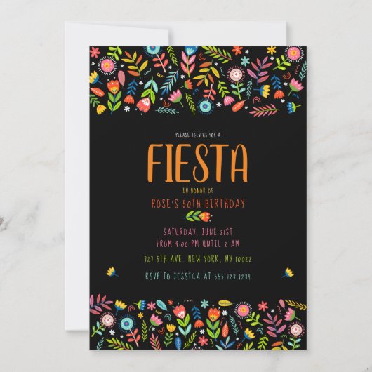 Fiesta Floral Birthday-uitnodigingen Kaart (Voorkant)