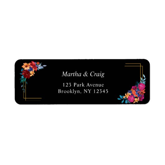 Fiesta Floral Black Wedding Retour Adres Label (Voorkant)