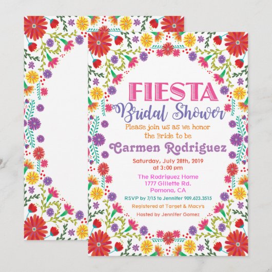 Fiesta Floral Bridal Shower Uitnodiging (Voorkant / Achterkant)