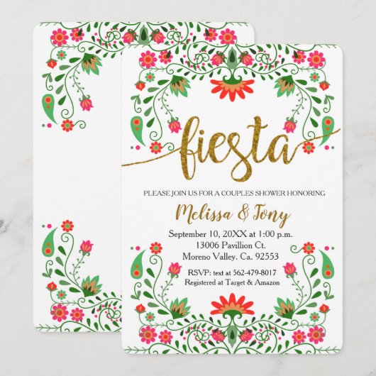 Fiesta Floral Couples Shower Invitation Kaart (Voorkant / Achterkant)