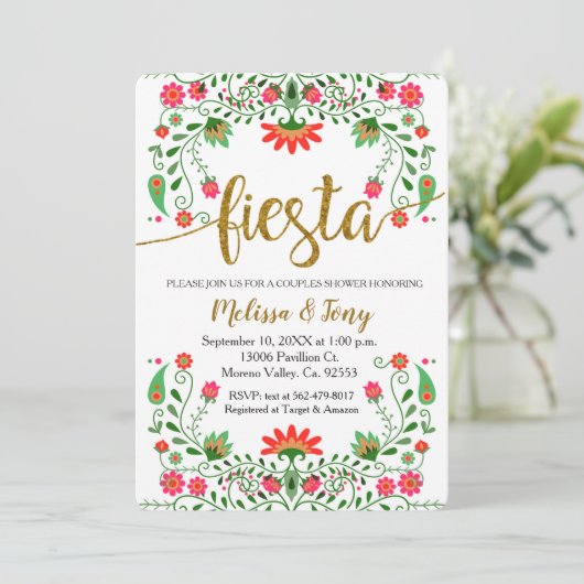 Fiesta Floral Couples Shower Invitation Kaart (Staand voorkant)