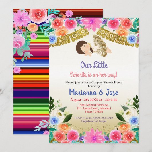Fiesta Floral Girl Couple-wedstrijd Uitnodiging (Voorkant / Achterkant)