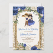Fiesta Floral Sibling Blue Baptism & Birthday Kaart (Voorkant)