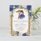 Fiesta Floral Sibling Blue Baptism & Birthday Kaart (Staand voorkant)