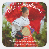 Fiesta Flower Feliz Cumpleanos 2555 Vierkante Sticker (Voorkant)