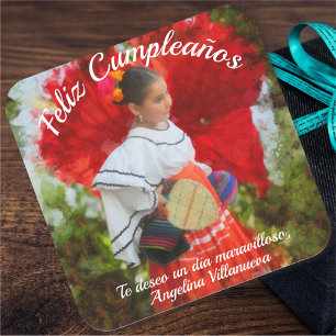 Fiesta Flower Feliz Cumpleanos 2555 Vierkante Sticker