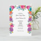 Fiesta Flowers & Mexicaanse borduurstijl bruiloft Kaart (Staand voorkant)