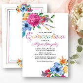 Fiesta Flowers Waterverf Bloemen Wit Quinceanera Kaart