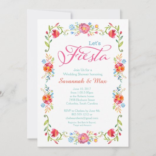 Fiesta Flowers Wedding Shower - uitnodiging 5 x 7  (Voorkant)