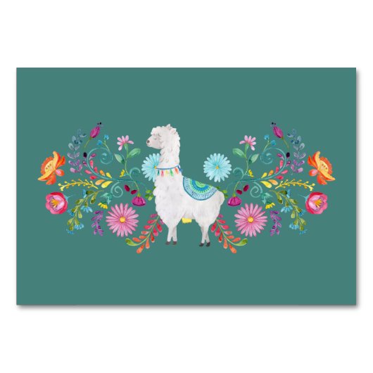 Fiesta Folk Art Bloemrijke Lama Bruiloft Aanpasbaa Kaart (Achterkant)