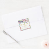 Fiesta Folk Art Waterverf Bloemen Paars DANK JE WE Vierkante Sticker (Envelop)