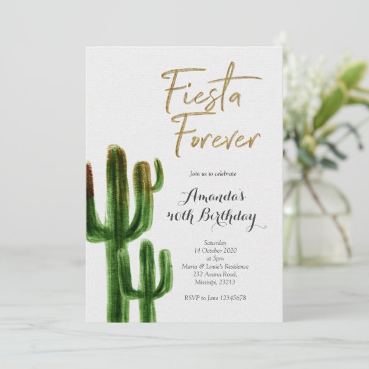 Fiesta Forever Cactus Verjaardagsfeestuitnodiging Kaart (Staand voorkant)