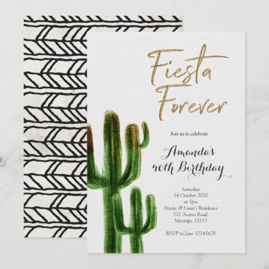 Fiesta Forever Cactus Verjaardagsfeestuitnodiging Kaart (Voorkant / Achterkant)
