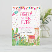 Fiesta Four Ever Girl Fourth Birthday Invitation Kaart (Staand voorkant)