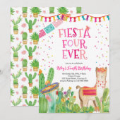Fiesta Four Ever Girl Fourth Birthday Invitation Kaart (Voorkant / Achterkant)