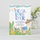 Fiesta Four Ever Llama Boy 4th Birthday Uitnodigin Kaart (Staand voorkant)