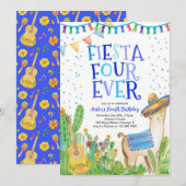 Fiesta Four Ever Llama Boy 4th Birthday Uitnodigin Kaart (Voorkant / Achterkant)