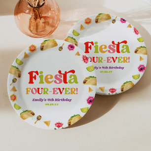 Fiesta Four-Ever Taco 4de Verjaardagsfeestje Papieren Bordje