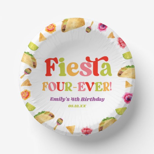Fiesta Four-Ever Taco 4e verjaardagsfeestje Papieren Kommen (Voorkant)