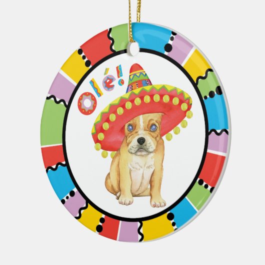 Fiesta Frenchie Keramisch Ornament (Links)