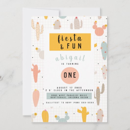 Fiesta Fun 1st Birthday Party Invitation Kaart (Voorkant)