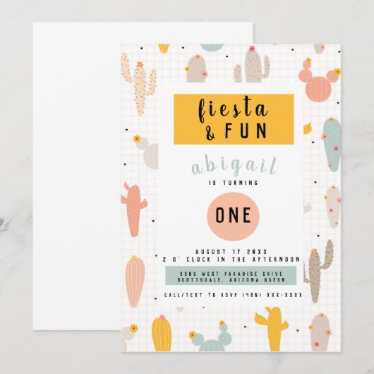 Fiesta Fun 1st Birthday Party Invitation Kaart (Voorkant / Achterkant)
