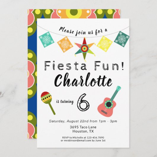 Fiesta Fun Colorful Kids Birthday Party Kaart (Voorkant / Achterkant)