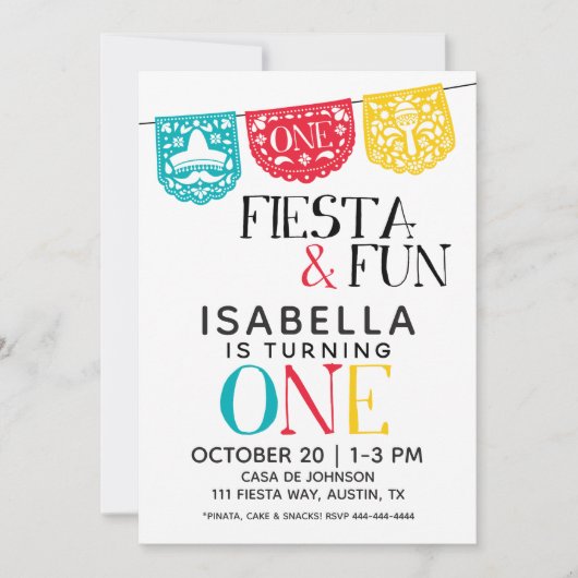 Fiesta & Fun Eerste Verjaardag Uitnodiging (Voorkant)