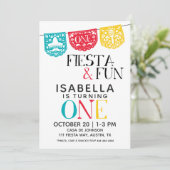 Fiesta & Fun Eerste Verjaardag Uitnodiging (Staand voorkant)