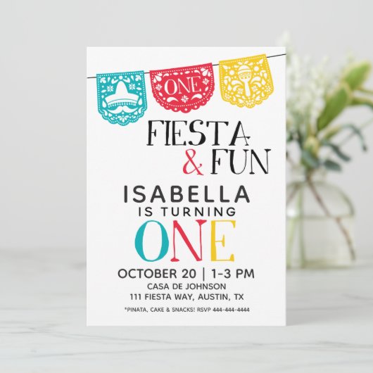Fiesta & Fun Eerste Verjaardag Uitnodiging (Staand voorkant)