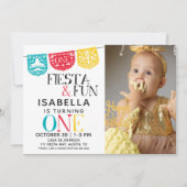 Fiesta & Fun First Birthday Photo Invitation Kaart (Voorkant)