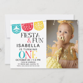 Fiesta & Fun First Birthday Photo Invitation Kaart