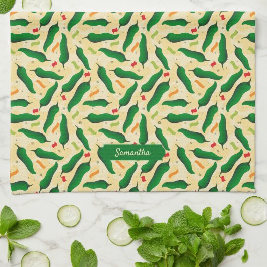 Fiesta Fun Green Chili Pattern Theedoek (Gevouwen)