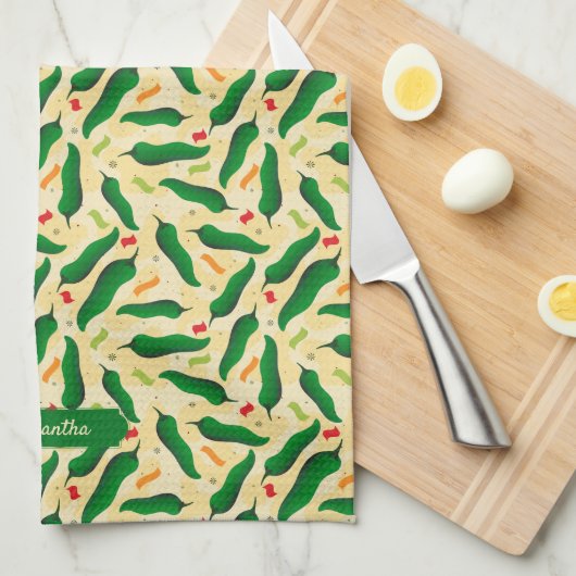 Fiesta Fun Green Chili Pattern Theedoek (Quarter Fold)