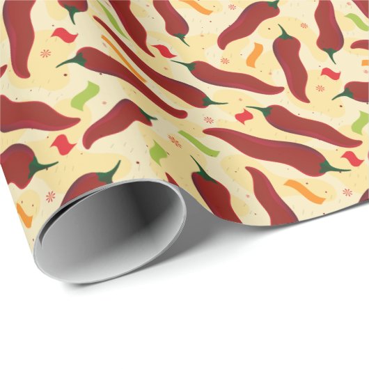 Fiesta Fun Red Chili Pattern Cadeaupapier (Rol Hoek)