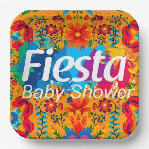 Fiesta Geel Kleurrijk Bloemneutraal Baby shower Papieren Bordje