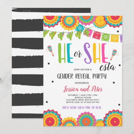 Fiesta Gender onthullen Hij of zij stelt gender va Kaart (Voorkant / Achterkant)