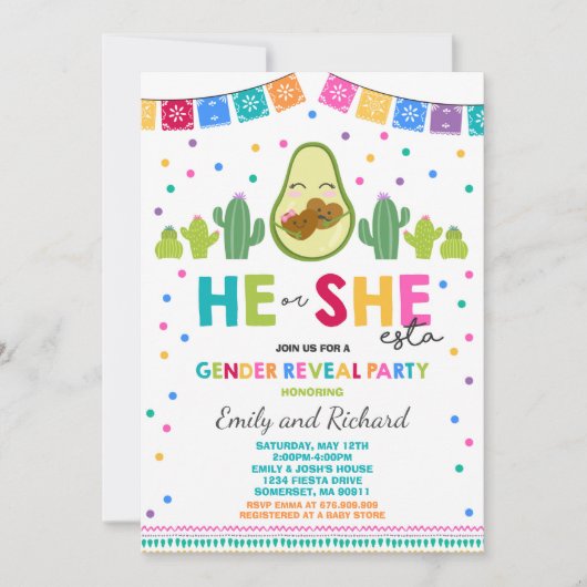 Fiesta Gender onthulling party he or she-Esta onth Kaart (Voorkant)