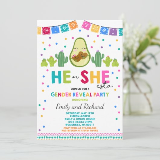 Fiesta Gender onthulling party he or she-Esta onth Kaart (Staand voorkant)