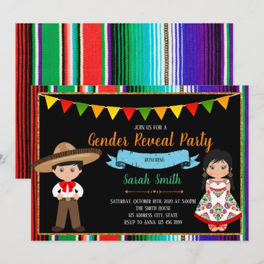 Fiesta gender onthult de uitnodiging van de partij (Voorkant / Achterkant)