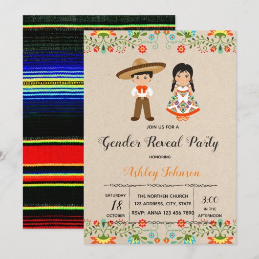 Fiesta gender onthult de uitnodiging van de partij (Voorkant / Achterkant)