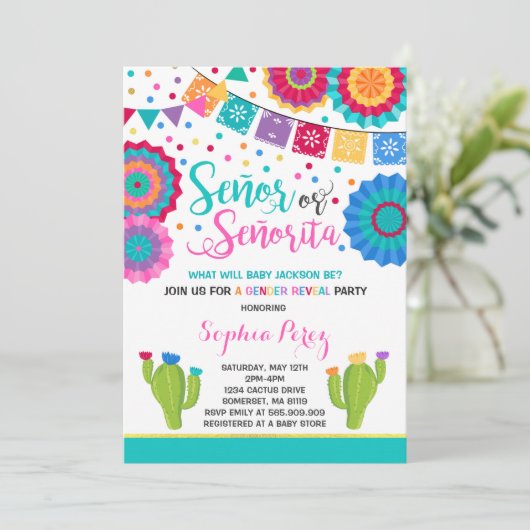 Fiesta Gender openbaart uitnodiging tot señor of s (Staand voorkant)