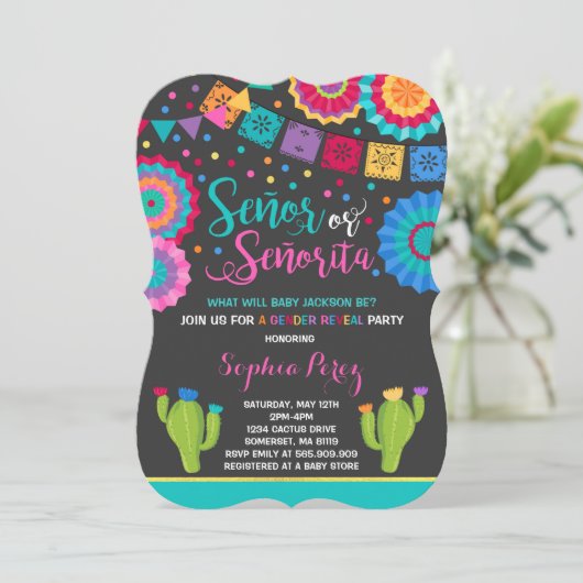 Fiesta Gender openbaart uitnodiging tot señor of s (Staand voorkant)