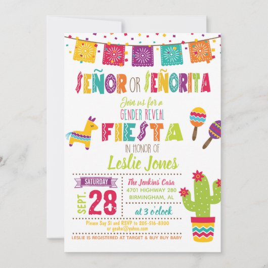 Fiesta Gender Reopenbaart Uitnodiging - Witte acht (Voorkant)