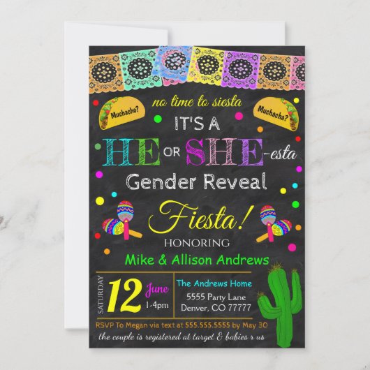 Fiesta Gender Reveal Invitation Kaart (Voorkant)
